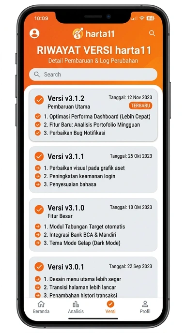 Tampilan riwayat versi harta11